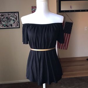 Black Peasant Top Off Shoulder